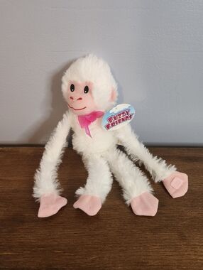 Fuzzy Friends Monkey White/Pink Hanging Monkey